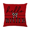 Housse de coussin de Noël rouge en polyester avec texte Hello Winter et motif nœud à carreaux - Rouge Hello Winter (JYM386-2)