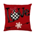Housse de coussin de Noël rouge en polyester avec imprimé LOVE et motif à carreaux - Rouge Love Coeur (JYM386-3)