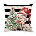 Housse de coussin Noël avec gnome et sapin sur fond à rayures noires et blanches - Gnome avec Sapin de Noël Fond Rayé (JYM386-4)