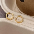 Close-up of hexagonal gold plated hoop earrings featuring modern parallel stripe textures - Gold
