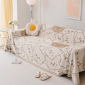 Beige chenille sofa cover with brown bear pattern and fringed edges for protection - 180*180CM / Bear Coffee