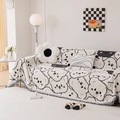 Cream chenille sofa cover with cute black bear prints and fringe trim for pet protection - 180*180CM / Bear Black