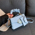 Light blue faux crocodile handbag with pleated handle and mini envelope pouch - Blue
