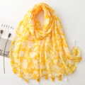 Sciarpa in cotone e lino giallo con stampa a margherite e nappe decorative - 180*90CM / Giallo