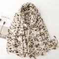 Damen Schal mit Leopardenmuster und Fransen, weiches Leinen-Gefühl für Mode - Mittellang Mit Quasten / Leopardenmuster (SL2311-013)