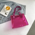 Grande borsa tote trasparente in PVC rosso rosa con manici coordinati per l'estate - Rosa Rosso