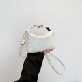 White woven textured hobo bag with golden buckles and detachable shoulder strap - White