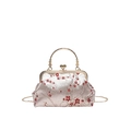 Sac à main vintage de style chinois avec broderie florale et chaîne en métal doré - Rouge