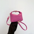 Mini rose pink woven handbag with golden hardware and matching shoulder strap - Rose Red