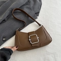 Chic brown underarm shoulder bag featuring a vintage rectangular design and silver buckle - Brown