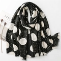 Eleganter schwarzer Baumwoll-Leinen-Schal mit weißen Punkten und Goldfolie für Damen - 180*88cm / Schwarz Mit Weißen Punkten und Goldfolie (SL2403-009)