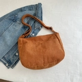 Brown corduroy crossbody bag with adjustable strap and dual front pockets - Tan