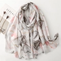Elegant white cotton-linen feel scarf with gold-trimmed heart patterns and fringe edges - Grey(SL2403-013)
