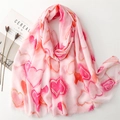 Pink cotton-linen scarf with gold foil heart print and fringe trim flat lay style - Pink(SL2403-013)