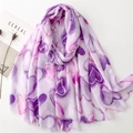 Pastel pink and purple cotton-linen scarf with golden foil heart prints and soft fringe - Purple(SL2403-013)