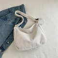 Off-white corduroy tote bag with small coin purse and adjustable strap for women - White