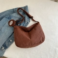 Dark brown corduroy hobo shoulder bag with a matching small round coin purse charm - Dark Brown