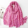 Pink and white pixel grid scarf with fringe edges and cotton linen feel for women - Rose Pink