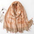 Bohemian katoen-linnen sjaal in oranje met mandala-prints en franjes op witte achtergrond - 180*88cm / Khaki
