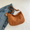 Brown corduroy crossbody tote bag with adjustable strap and small round coin purse - Tan