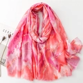 Pink gradient cotton-linen scarf with gold foil hearts and soft fringed edges - 180*88cm / Pink
