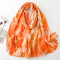 Detail of orange gradient cotton linen scarf with gold foil printing and frayed edges - 180*88cm / Orange
