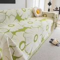 Green chenille sofa cover with large daisy patterns and decorative fringe trim - 180*180cm (Large Single) / Daisy Green