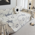 Gray and white chenille sofa throw with floral daisy patterns and tassel fringe edge - 180*180cm (Large Single) / Daisy Grey