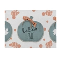 Waterproof dining mat with hello FALL blue pumpkin and orange plaid bow design - Hello Fall Blue Pumpkin (CD097-5)