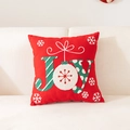 Roter Weihnachts-Kissenbezug mit JOY-Stickerei, grünen Streifen und feinen Schneeflocken - Einzelner Kissenbezug / Rotes JOY