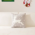 Funda de cojín navideña gris con reno de felpa blanco y bordado de copos de nieve - Funda de Almohada Individual / Alce Gris