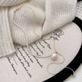 Elegant gold snake chain and white pearl necklace with pink pearl pendant centerpiece - Gold Pearl Necklace