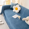 Copridivano in ciniglia blu navy con nappe in stile scandinavo minimalista - 180*260 / Acqua