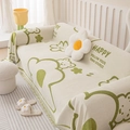 Copridivano in ciniglia con motivo orso verde, base crema e dettagli in nappa - Orso Verde / 180*260CM