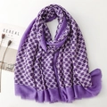 Macro detail of soft purple geometric scarf with fringed edges on a minimalist background - 180*85CM / Purple