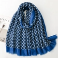 Elegant Klein blue geometric chain print shawl with fringe details on white background - 180*85CM / Blue