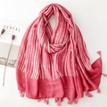Écharpe en coton et lin à rayures roses et blanches avec franges et texture douce - 180*90CM / Rayures Rose Blanc (SL2309-021)