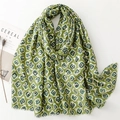 Zachte katoen-linnen sjaal met groene bloemenprint en goudstempels voor vrouwen - 180*88cm / Groen