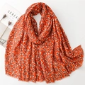 Orange linen-feel scarf with golden leaf pattern and fringed edges for women - Orange (SL2311-006)