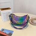 Piccola borsa tote olografica sfumata viola-verde con catena dorata e nodo - Viola