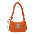 Sac croissant orange vif plissé avec écusson de lapin en cœur et détails en dentelle - Orange
