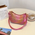 Pink holographic gradient shoulder bag with gold chain and fish scale texture finish - Pink