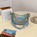 Chic gradient blue-purple mini shoulder bag with textured surface and gold chain strap - Light Blue