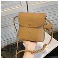 Detail of camel lychee pattern leather shoulder bag with cute elephant pendant charm - Brown