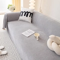 Light gray chenille sofa cover with decorative tassels on a three-seater sofa - 180*180CM / Light Gray