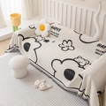 Beige chenille sofa cover with cute bear patterns and decorative fringed edges - 180*180CM / Floral Bear Black