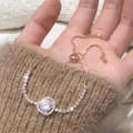 Rose gold slider bracelet with sparkling round main stone and tennis chain accents - Micro Pave Zirconia Adjustable Bracelet (D-91 Rose Gold)