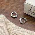 Minimalist matte silver rope twist hoop earrings on a dark wood and textile background - Matte Rope Knot Hoop (A-257)