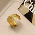 Anillo abierto moderno chapado en oro con hilos en espiral de múltiples capas - Anillo Multicapa Dorado