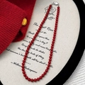 Vintage dark red pearl beaded necklace for women with silver magnetic clasp closure - Red 6mm (B-232-6mm)